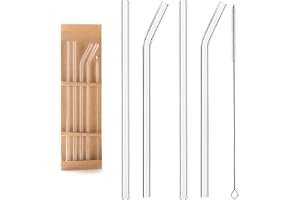 ECVV Glass Assorted Straw Set 5 Pieces - 4 x Straws, 1 x Brush, Healthy and Eco-friendly, Suitable for Everyday Drinking, Breakfast, Juice
