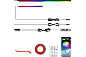 MINSEZHI Acrylic Ambient Interior Lighting Car LED Strip Kit 2 in1 110cm+35cm LED RGB Tape Light with APP Control,16 Million Colors,210 Modes for Car Cabin Trim Dash Decoration.