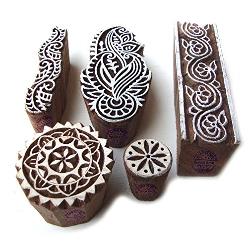 Entwerfer Runden und Blumen Muster Holz Drucken Stempel (Set von 5)