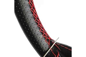 AUTOZOCO Funda para Volante con Agujas E Hilo, Cubierta para Volante, Protector Volante para Coser, Funda Volante Anti Deslizante, Apto para diámetro 37/38 cm, Negro con Hilo Rojo