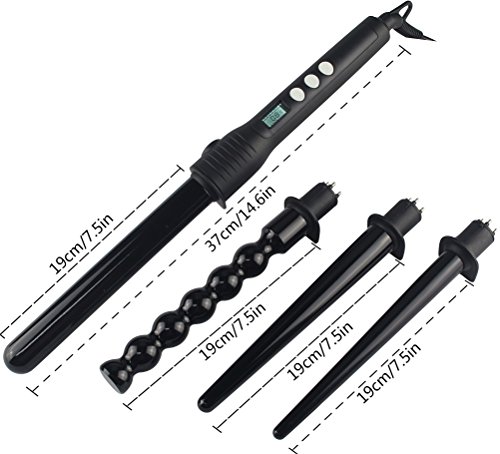 lockenstab ,CoFashion Professioneller 4 in 1 Multifunktions Austauschbare Lockenwickler-Set, Keramik Turmalin Spirale Lockenwickler Konische Curling Eisenstab , digitale LCD-Anzeige Temperaturregelung - 4