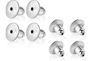 KINBOM 8pcs Bullet Locking Earring Backs, 925 Sterling Silver Earring Backings Hypoallergenic Earring Stoppers for Studs Earring Hooks (18K White Gold), Gold,White,Silver