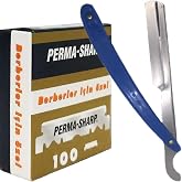 PermaSharp Berber Jileti 100'l&uuml; Paket, 1 Adet Ali Bıyıklı Ustura, Tıraş Seti