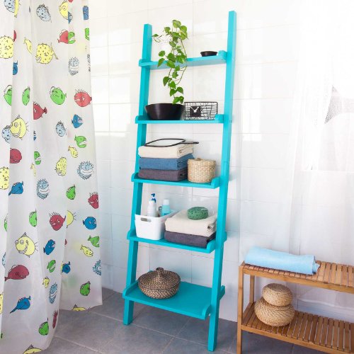 Modernes Leiterregal mit fünf Böden, Standregal, Wandregal, 56x189cm, Farbe in Blau, FRG17-B - 6