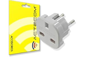 ACTECOM® Adaptador de Enchufe 3 Pin UK a 2 Pin Europeo UE - Convertidor de Corriente Tipo G a C/E/F, Adaptador Universal de Viaje para Reino Unido a Europa, Compatible Dispositivos Eléctricos Blanco