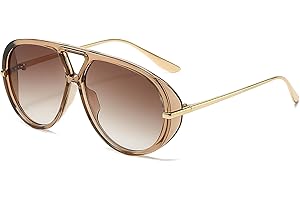 YAMEIZE Oversized Pilot Sunglasses for Women Men Round 70s Retro Double Bridge Vintage Large Big Frame Punk Sun Glasses UV400