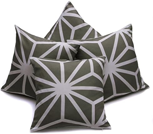 Collection of 4 Starburst Design Grey &amp; Dark Grey Linen Geometric 18 Inch Cushion Covers
