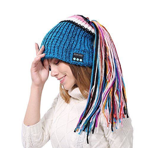 BATTOP - Gorro de punto de invierno con altavoces HD integrados con Bluetooth para escuchar música mientras hace ejercicio, gimnasia, deportes, esquí y sale a correr, A-azul