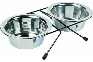 TRIXIE Eat on Feet - Set di Due Ciotole in Acciaio Inox per Cani