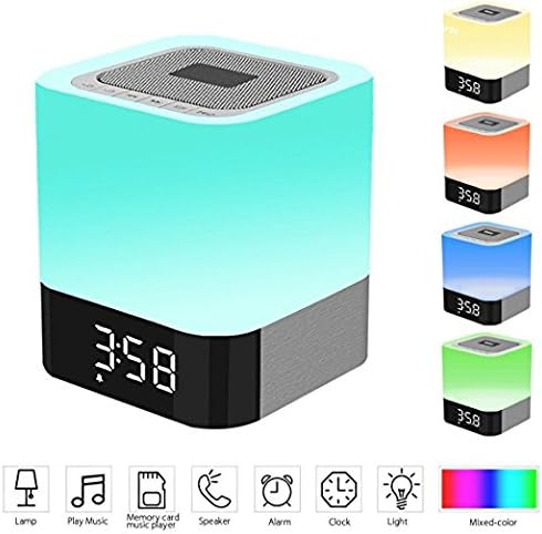 Touch Control Bedside Lamp with Wireless Bluetooth Speaker, Portable Smart LED Touch Sensor Table Lamp Dimmable RGB Multi-Color Changing Night Light, All in 1 Alarm Clock, MP3 Player, Handsfree Calls Bluetooth Speaker Light Touch Lamp Mood Lighting Reading Lamp DY-28