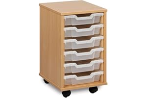 OFFICE NEEDS DIRECT Monarch Mobile School Shallow Tray Storage Unit 6 Clear Trays Beech MEQ1W-CLEAR