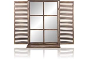 PRIMROSE Garden Outdoor Metal Wall Shutter Mirror - Country Shutter Window Glass Garden Wall Decor Mirror with Metal Frame Window Effect Add Space and Light to Your Garden 2ft 7in x 1ft 10in - by Reflect™