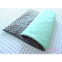 ★ Mint Sterne Babydecke mit kuscheligen grauen Plüsch Minky, Personalisierung mög.