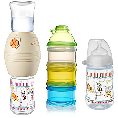 NIP Flaschenkühler Cool Twister Set // 1 x NIP Flasche 260ml mit Sauger Gr. M // 1 x Reer Milchpulver- Portionierer