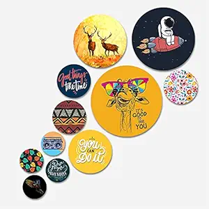 Artvibes MDF Wooden Nature Designer Wall Hanging (WPS_105N, Multicolour )- Set of 11