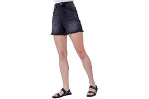 Roman Originals Denim Shorts with Pockets for Women UK Ladies Mom Jeans High Waisted Turned Frayed Hem Stretchy Cotton Casual Slim Skinny Pants Mother Holiday Bermuda
