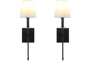 Yosoan Lighting 2 sets of Vintage Loft Bar Modern Linen Lampshade Wall Light Fittings, Hotel Beside Bed Wall Lamp E27 Screw (Black)