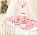 10 PCS BEDDING SET BABY COT BED/COT QUILT BUMPER CANOPY +HOLDER (to fit cot bed size 140x70cm, Pink & White Owls)