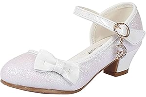 EDOSIR Zapatos de Vestir Niñas Brillo Brillando Sandalias de Fiesta Niños Tacones Bajos Zapatos de Princesa Bowknot Zapatos Mary Jane Pequeñas Zapatos de Baile Ceremonia