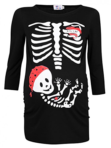 Happy Mama. Womans Maternity Tattoo Mom Baby Pirate Skeleton T-shirt Top. 574p (Black, UK 14/16)