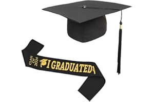 Blisscok Doktorhut Bachelor Hut, Abschluss Hut Schwarz mit Graduation Hat Quasten Anhänger Schärpe mit Wunschdruck für Abitur Bachelor Geschenk Abitur 2024 Geschenke