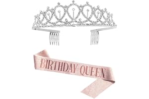 Hazrcvr Compleanno Ragazza Tiara Corona Birthday Queen Corona Corona Compleanno Tiara Strass Argento Cristallo Corona Regina Fascia Sash (Champagne)