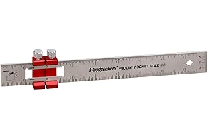 Woodpeckers Paolini Pocket Rule, Stainless Steel, 200mm, Metric Woodworking Ruler, Sliding Stop, Vertical End Scale, Scribing Notch, Engraved Scale