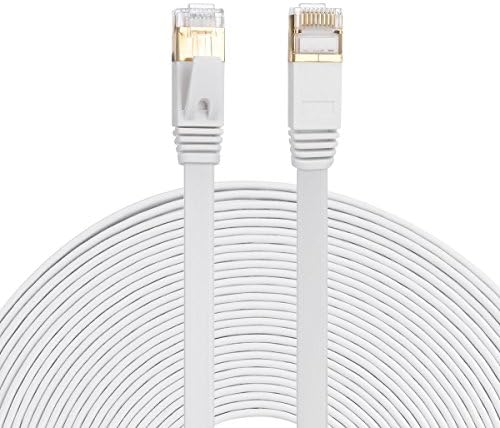 Emmaky Cat7 Flat Ethernet Cable High Speed 8Gbps RJ45 Network Ethernet Cable with STP Copper Wires Shielded &amp; Gold Plated Connector for Computer Laptop Router Patch Modem Switch Box (5m/15ft White)