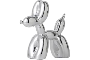 YOYUMI Mini Scultura Cane Palloncino Statue - Decorazione in Resina con Superficie Brillante, Decorare il Soggiorno Camera da Letto Vetrina e Ufficio, Argento 9,5 * 9,5 * 4 cm