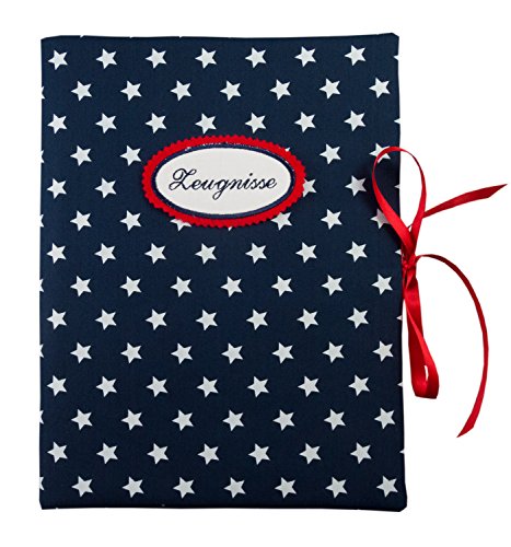 bettina bruder - Zeugnismappe DIN A4 - innen 30 Sichthüllen - Sterne blau weiß rot - innen Streifen rot weiß