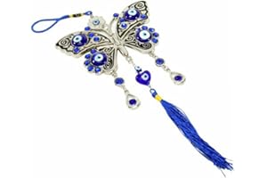 PEILI Turkish Blue Evil Eye Hamsa Hand Car Wall Hanging Decoration Ornament (butterfly-tassel)