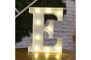 ANSO Letras LED del alfabeto con números iluminados, letras de plástico blanco, decoración de pie de la A a la Z 0 ~ 9 (letra E)