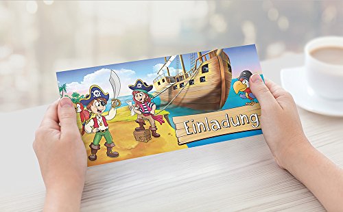 Piraten Einladungskarten mit Umschlägen (12er Set) zum Kindergeburtstag von BeriluDesign | Schatz-Karte Schatzsuche Kinder Geburtstag-Einladungen Karten Feier Party Jungen - 7