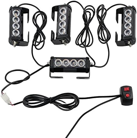Vinteam 4pcs 4LED 12V/24V Amber Recovery Strobe Truck Flashing Emergency Grille Bar Light