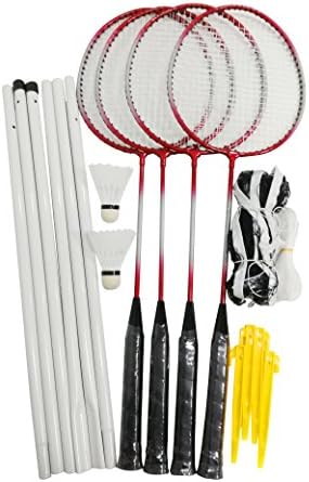 Funmate Badminton Set 4 Player Racket Shuttlecock Poles Net Game