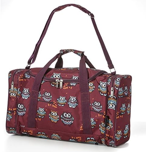 5 Cities Extra Large Super Lightweight Ryanair Cabin Holdall Carry On Travel Holiday Bag, ideal for Weekend/ Overnight/Gym &amp; Sports luggage with Optional Shoulder Strap. - 3 years warranty (Owls Burgundy)