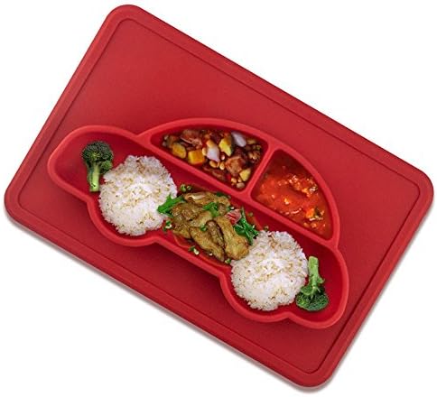 LittleDi Non-slip Integrated Grid Plate Child Safety Food Grade Silicone Square Car Placemat