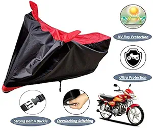 Auto Hub Waterproof Bike Body Cover Compatible with Hero HF Deluxe -(Fabric:-Polyester, Color:-Black/Red)