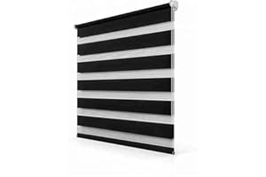 Funky Gadgets Day and Night Roller Blinds Dual Layer Fabric Zebra Blind Translucent or Blackout Vision Roller Shades No Drill Blinds Curtains for Windows and Doors Black, 94W x 165H cm