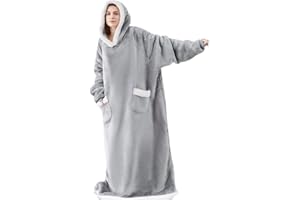 iyoimono Hoodie Decke für DamenHerren Flanell Fleece Oversized Weich Pullover Sweatshirt Kuscheldecke Flauschige Sherpa TV-Decke mit Ärmeln Übergroße Kapuzen Pullover Tragbar Ganzkörperdecke