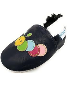 MiniFeet Weiche Leder Babyschuhe Krabbelschuhe - Baby Jungen und Mädchen - Neugeborene bis 2-3 Jahre - Raupe