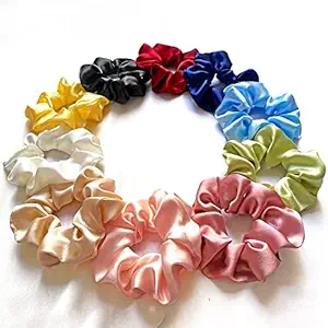 Silvr Bear Satin Scrunchies for Women/Girls - Set of 10 Anti-Hair-Breakage Hair Ties, Scrunchy For Women, Best Gift for Sister, Friend, Mom | SAME COLORS AS PIC | Multi-Color