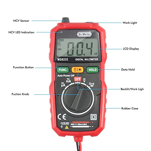Pocket Digital Multimeter, Dr.Meter MS8232 Mini Auto Reichweite Multi Tester, AC / DC Spannung, Strom, Widerstand Tester mit Hintergrundbeleuchtung LCD - 3