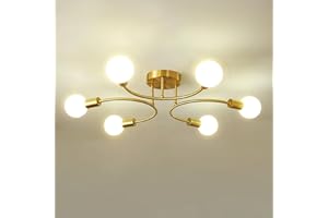 NIUNIAJ Plafonnier Industriel,6 Lumières Lustre E27,Plafonnier Vintage Or,Lustre pour Salon,Chambre,Cuisine,Salle à Manger,Diamètre 70CM(Ampoule non Incluse)