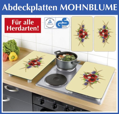WENKO 2511413500 Herdabdeckplatte Universal Mohnblume – 1er, für alle Herdarten, Gehärtetes Glas, Mehrfarbig - 3