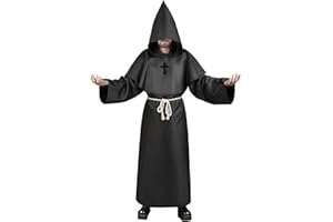 Aomig Disfraz de Monje Halloween, con Cruz y Capucha, Sacerdote Túnica Medieval Renacimiento Traje, Halloween Adulto para Fiestas Carnaval