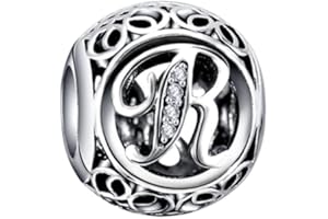 BEEUVIP Ciondolo con Lettera Dell'alfabeto in Argento Sterling 925 Charm Bead con A alla Z Pendente con Zirconia Cubica Compatibile con Pandora e Europei Bracciale Collane da Donna