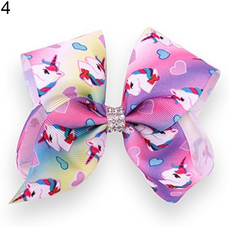Dexinghaoye Girls Baby Cartoon Unicorn Pattern Hairpin Grosgrain Ribbon Bowknot Hair Clips (4#)