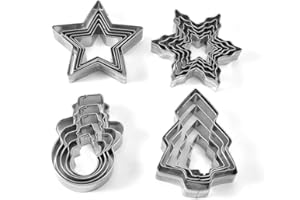 Selecto Bake Christmas Cookie Cutter Set, 20 Pieces Christmas Tree Christmas Biscuit Cutters Shapes with Snowflakes, Snowmans, Stars Xmas Cookie Cutter for Kids DIY Baking