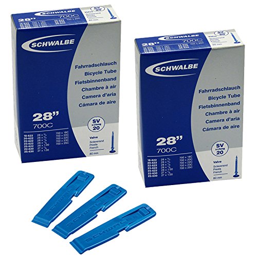SCHWALBE SV 20 extra light xx long (28 Zoll Rennrad) 2 Stück Fahrradschlauch mit 80 mm Sclaverand Ventil + 3 Stück Schwalbe Reifenheber